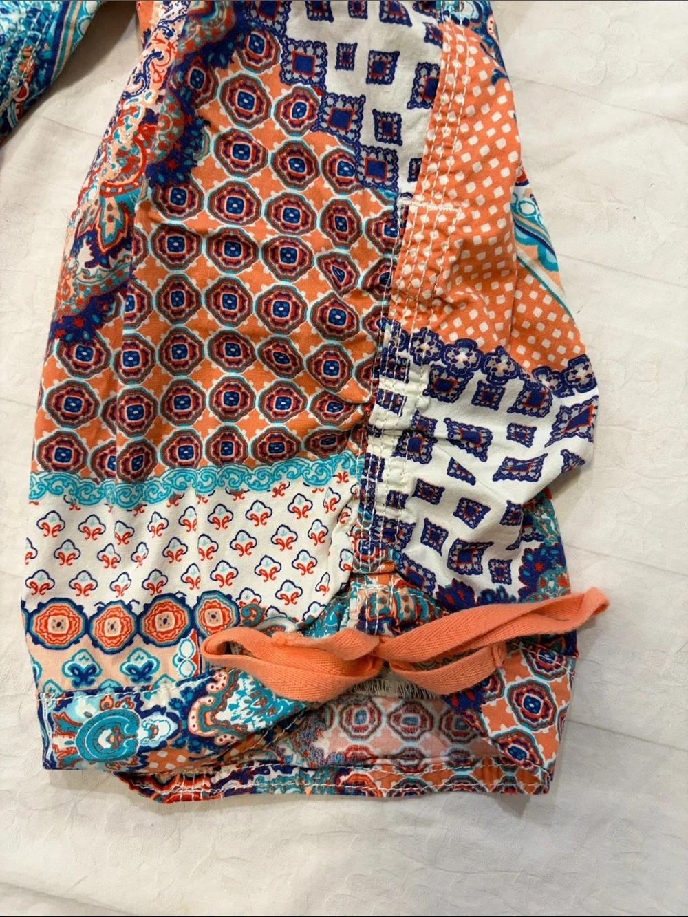 Chico's Coral & Teal Patchwork Print Bermuda Shorts